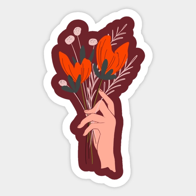 Hand with Red Poppies Sticker by Peggy Dean